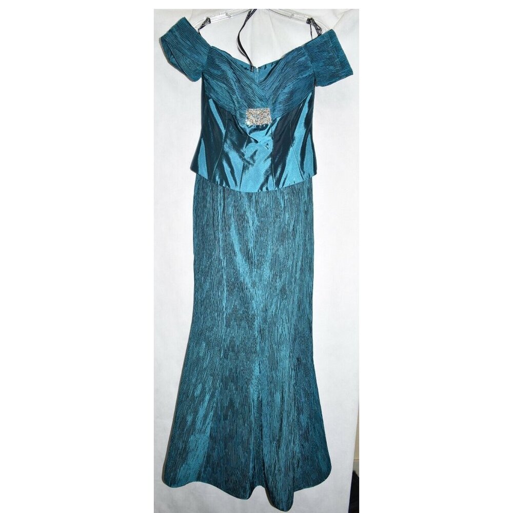 $850 DAYMOR EMBELLISHED PEPLUM CRINKLE GOWN TEAL BLUE FORMAL MOTHER OF BRIDE 6